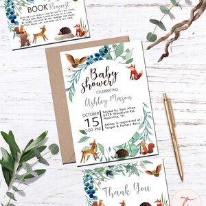 Digital Baby Shower Invitation, Woodland, Animals, Boy Girl Shower, Gender Neutral image 3