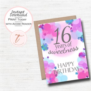 Happy Sweet 16th Birthday Card- Digitale Geburtstagskarte- Sweet 16-16th Birthday Card- Have A Magical Birthday - PDF Digital Download