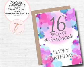 Happy Sweet 16th Birthday Card- Digital Birthday Card - Sweet 16 - 16th Birthday Card- Have A Magical Birthday  - PDF Digital  Download
