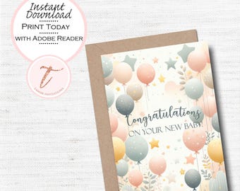 Tarjeta "Oh Baby" - Globos de ducha de género neutro (Descarga digital)