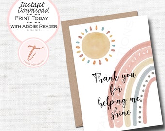 Digital Teacher Thank You Card - Thank You for Helping Me Shine - Teacher Appreciation Card - Digital Download