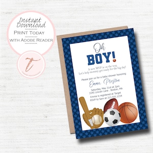 Digital Custom Sports Baby Shower Invitation, Baseball, Basketball, Soccer, Football