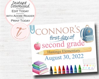 DIY Printable DOWNLOAD, Back to School Sign,  First Day of School, Editable, Reusable, 8.5x11 Digital, Printable Edit