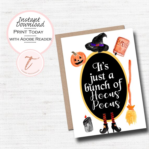 Printable Halloween Card - It's just a bunch of Hocus Pocus - Wizard & Witches PDF Instant Download Il_570xn