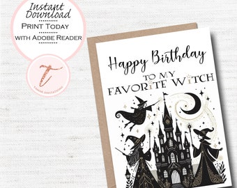 Tarjeta de cumpleaños de bruja mágica: arte fantástico, temática de mago (descarga digital)