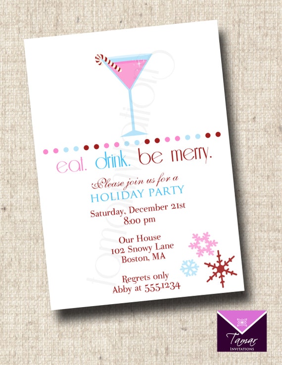 Printable Holiday Christmas Party Invitation - Eat Drink and Be Merry Martini Glass Il_570xn