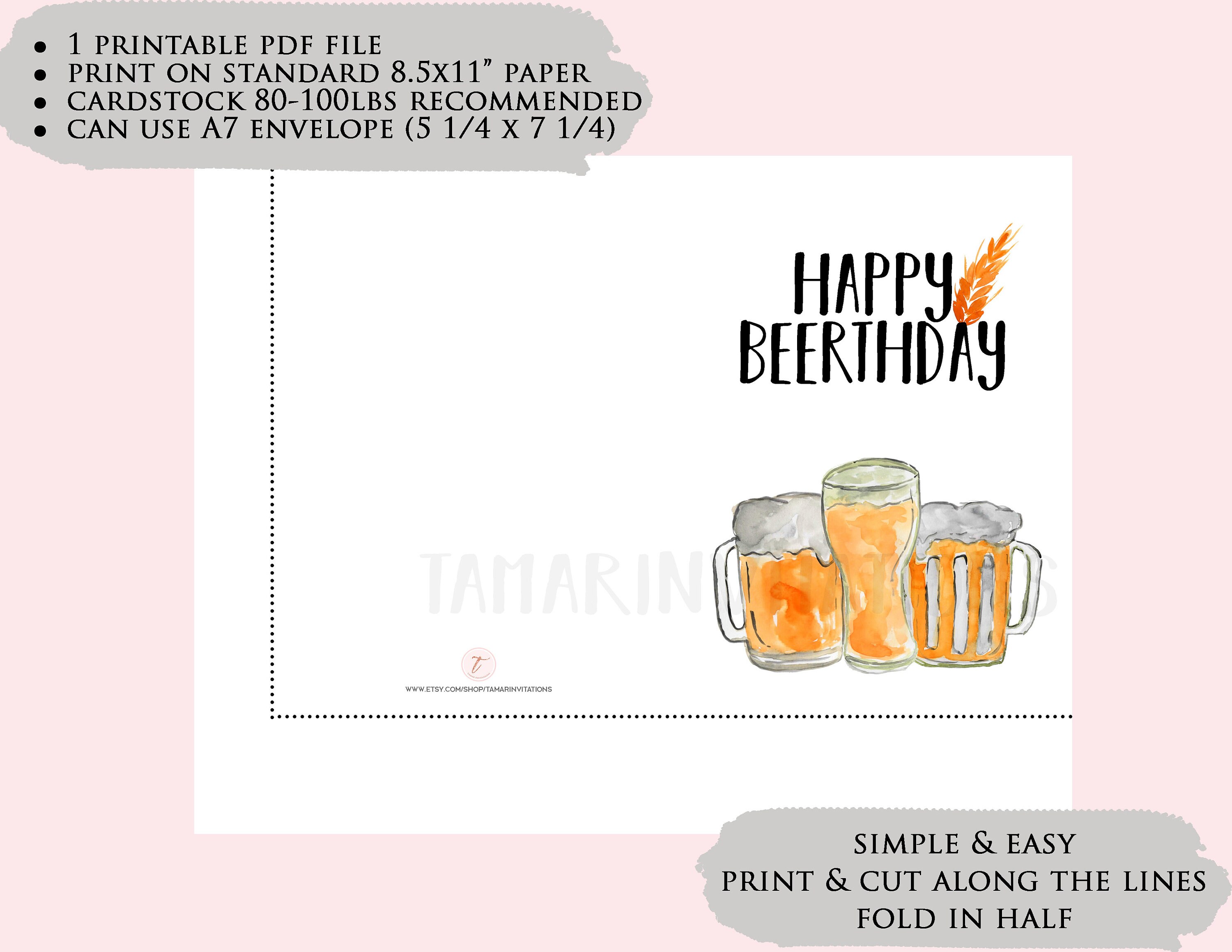 PRINTABLE Birthday Card Beer Birthday Card Happy - Etsy 日本