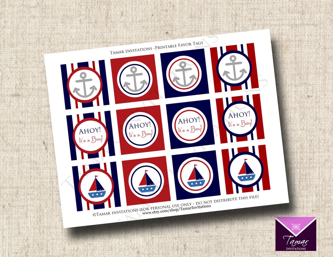 Digital Nautical Sailboats and Anchors Party Favor Tags Printable ...