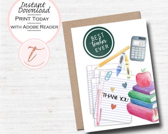 Tarjeta de agradecimiento para maestros: Tarjeta de agradecimiento escolar imprimible (PDF digital)