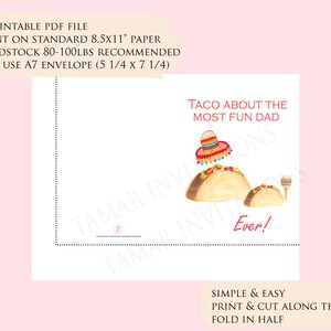 Digital Father's Day card, Happy Father's Day card for Dad, Husband, Grandpa, Taco Dad PDF Printable Download image 2