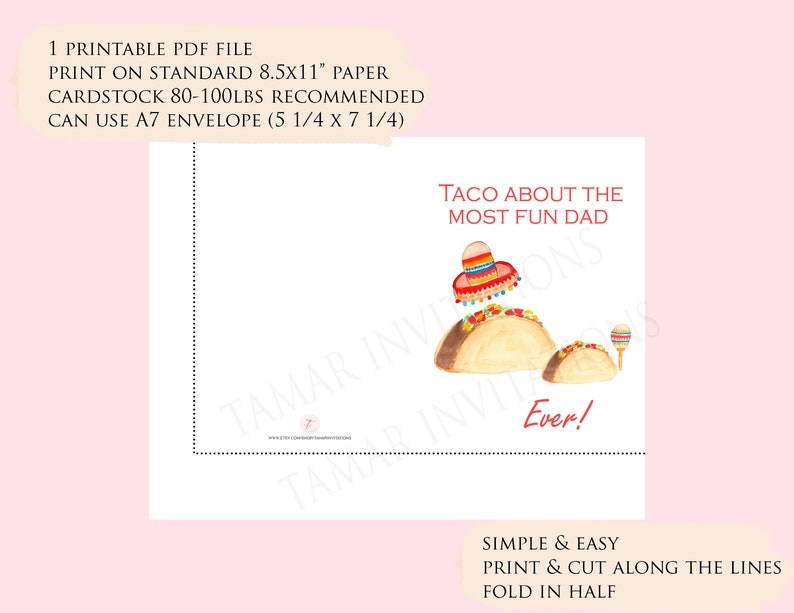 Digital Father's Day card, Happy Father's Day card for Dad, Husband, Grandpa, Taco Dad PDF Printable Download image 2
