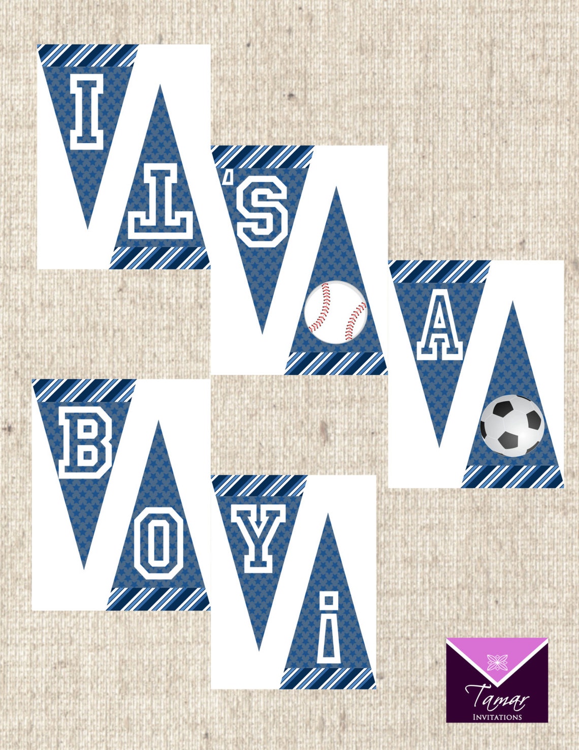 Printable SPORTS Baby Shower Pennant Banner INSTANT DOWNLOAD Etsy