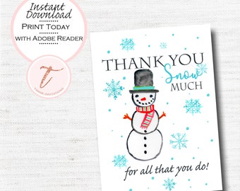 PRINTABLE Holiday Card, Thank You Card, Snowman Card, PDF Instant Download