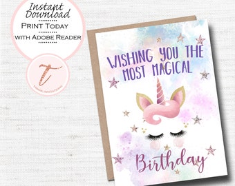 Tarjeta de cumpleaños de unicornio mágico - Imprimible para niña (PDF)