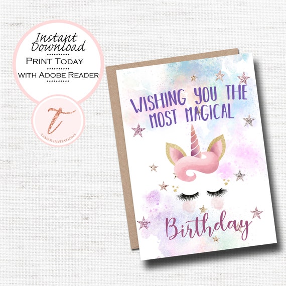 Printable Birthday Card - Magical Birthday - Unicorn Birthday - Girl ...