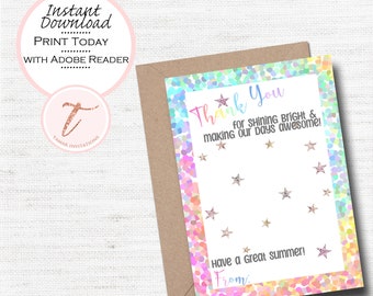 Tarjeta de agradecimiento para profesores: Portatarjetas de regalo con estrellas (descarga digital)