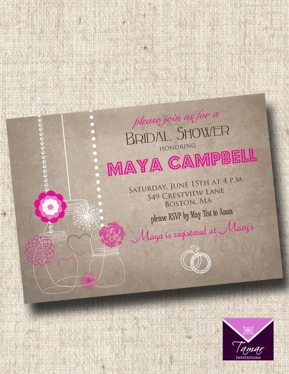 Printable Bridal Shower Invitations, Rustic Mason Jars and flowers Il_570xn