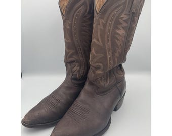 Nocona Vintage Brown Leather Cowboy Boots Men's Size 8.5 EE Made In USA Western