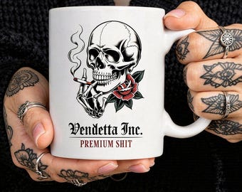 Tazza Premium con teschio di merda – Vendetta Inc. Tazza con stampa teschio | Tazza da caffè 330 ml | Regalo per ufficio urbano
