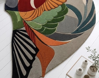 Alfombra de lana tejida a mano – Hoja ondulada abstracta, decoración de suelo de arte moderno irregular