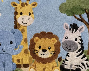 Hand Tufted Safari Animals Wool Rug for Nursery, Playmat, Kids Room Decor