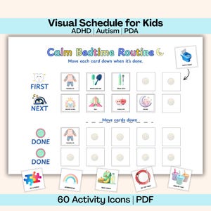 Visual Schedule with 60 Activity Icons - Morning, Afternoon, Bedtime Routines Printable, SEL Tool, Special Education, ADHD Autism PDA