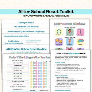Kit de herramientas para crisis después de la escuela para niños con TDAH y autismo / Rutina de regulación imprimible / Tablero de opciones para calmarse (PDF, Canva)