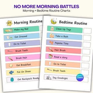 Morning & Bedtime Routine Charts for Kids, ADHD Autism Visual Checklist, Printable PDF + Editable Canva Template, A4 US Letter