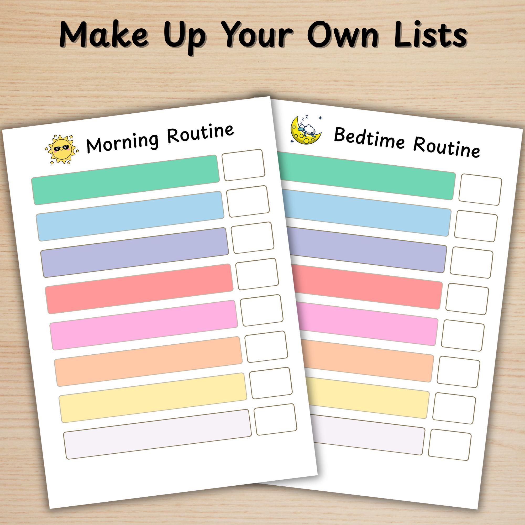 Morning & Bedtime Routine Charts for Kids, ADHD Autism Visual Checklist ...