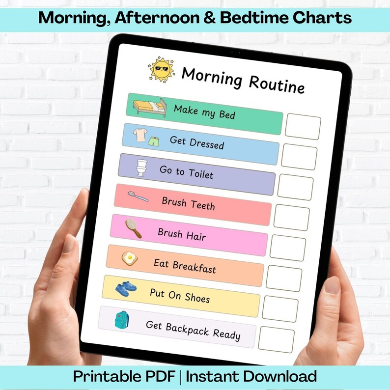 Morning & Bedtime Routine Charts for Kids, ADHD Autism Visual Checklist ...