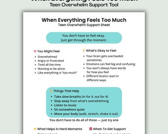Teen Overwhelm Support Tool, Emotional Regulation Printable, ADHD Autism Calm Down Sheet (Digital PDF)