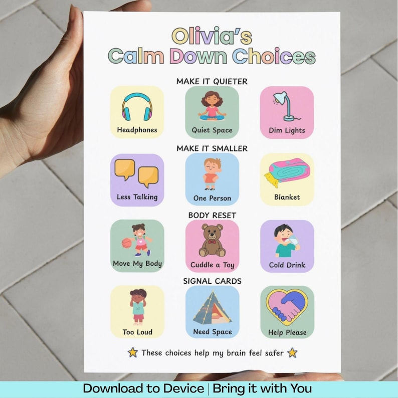 Calm Down Choice Board for Kids | Editable Canva Template | ADHD Autism ...