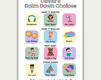 Calm Down Choice Board for Kids | Editable Canva Template | ADHD Autism Visual Tool | A4 & US Letter Printable PDF, Sensory Regulation