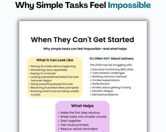 When They Can’t Get Started | ADHD Autism Executive Function Printable | Task Initiation Parent Guide | Neurodivergent Child Support PDF