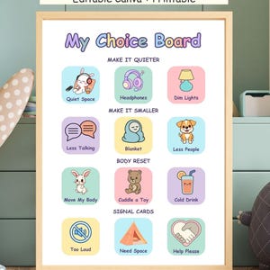 PDA Choice Board, Autism ADHD Visual Support, Gentle Regulation (Editable Canva, Printable)