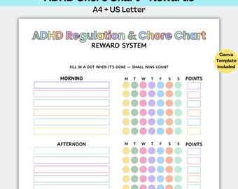 ADHD Chore Chart for Kids, Routine Reward System, Visual Schedule (Canva Template)