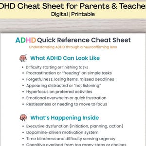 ADHD Cheat Sheet for Parents & Teachers | Neuroaffirming Support Strategies, Classroom Regulation Tools, PDA for Parents, Printable PDF A4