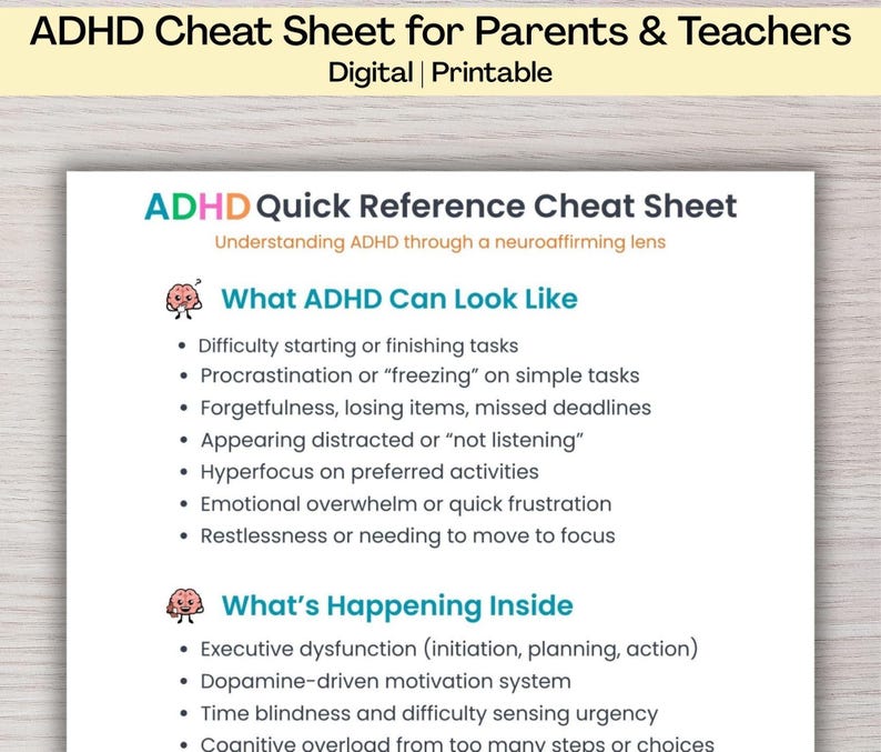 ADHD Cheat Sheet for Parents & Teachers | Neuroaffirming Support ...