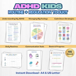 ADHD Kids Routine and Emotional Regulation Toolkit | ADHD Kids Printable, Executive Function, Calm Down Tools, Visual Schedule, Reward Chart