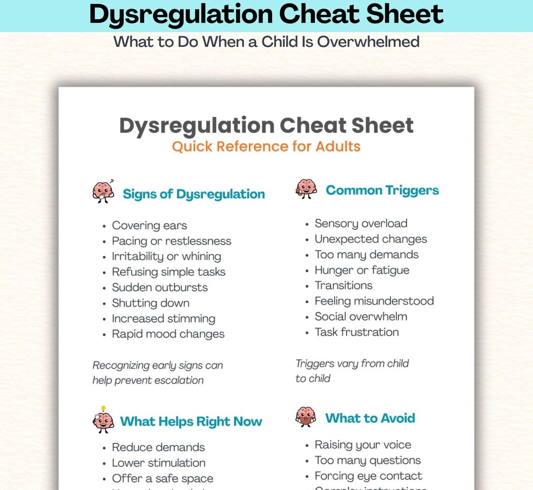 Dysregulation Cheat Sheet, ADHD Autism Support, Meltdown Help (PDF) - Etsy