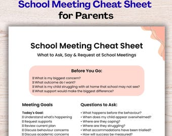 School Meeting Cheat Sheet for Parents | Autism ADHD School Support Guide | Questions Scripts Accommodations Printable