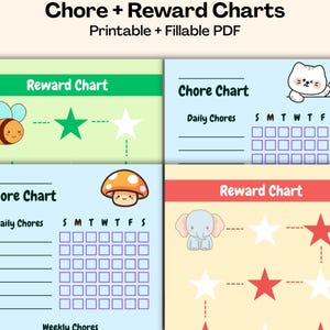 ADHD Kids Chore Chart Printable, ADHD Routine Tracker & Reward Chart, Star Token System, Daily Weekly Checklist, Fillable PDF, A4 + U.S Size