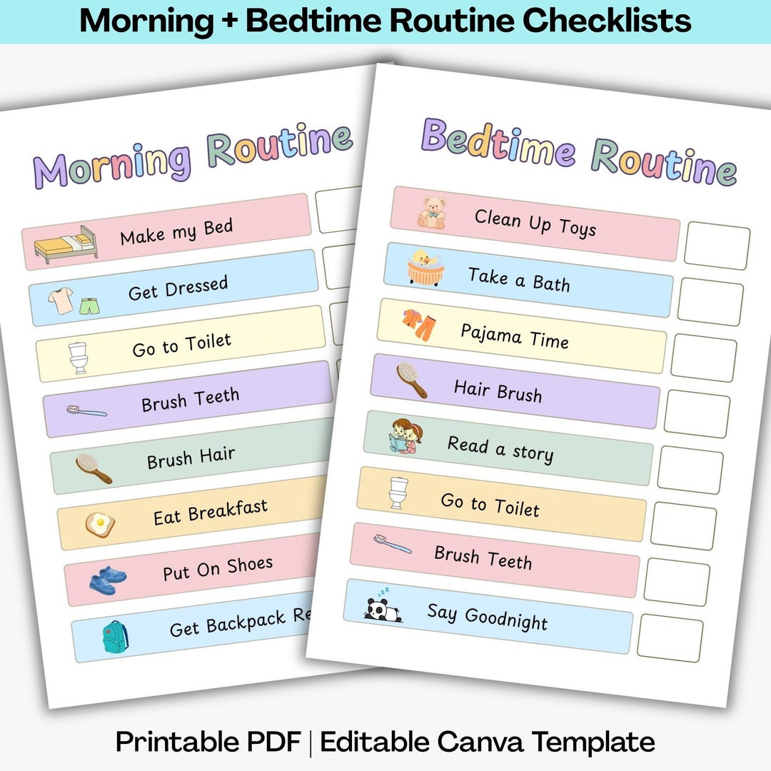 Morning & Bedtime Routine Checklist for Kids | Visual Routine Chart ...