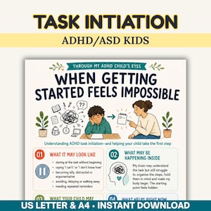 ADHD Task Initiation Parent Guide, Executive Function Support (PDF Download)