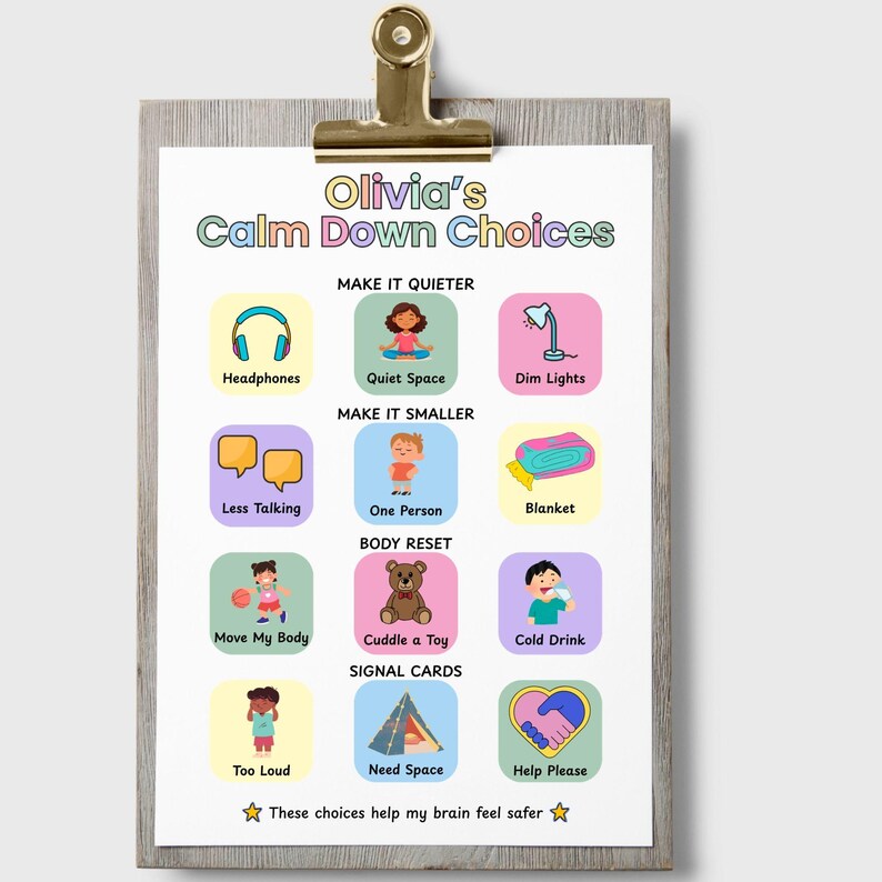 Calm Down Choice Board for Kids | Editable Canva Template | ADHD Autism ...