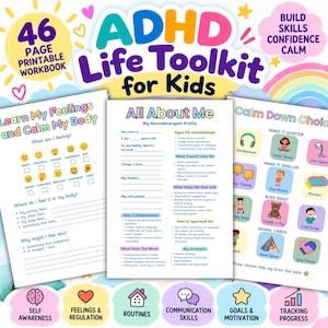 ADHD Kids Feelings Wheel and Emotional Regulation Toolkit | PDA Printable, Executive Function, Calm Down Tool, Visual Schedule, Reward Chart