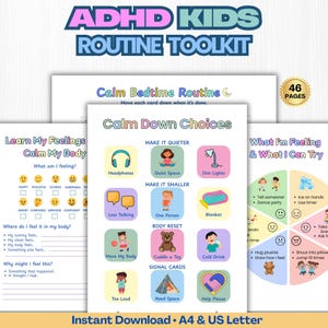 ADHD Kids Routine and Emotional Regulation Toolkit | ADHD Kids Printable, Executive Function, Calm Down Tools, Visual Schedule, Reward Chart
