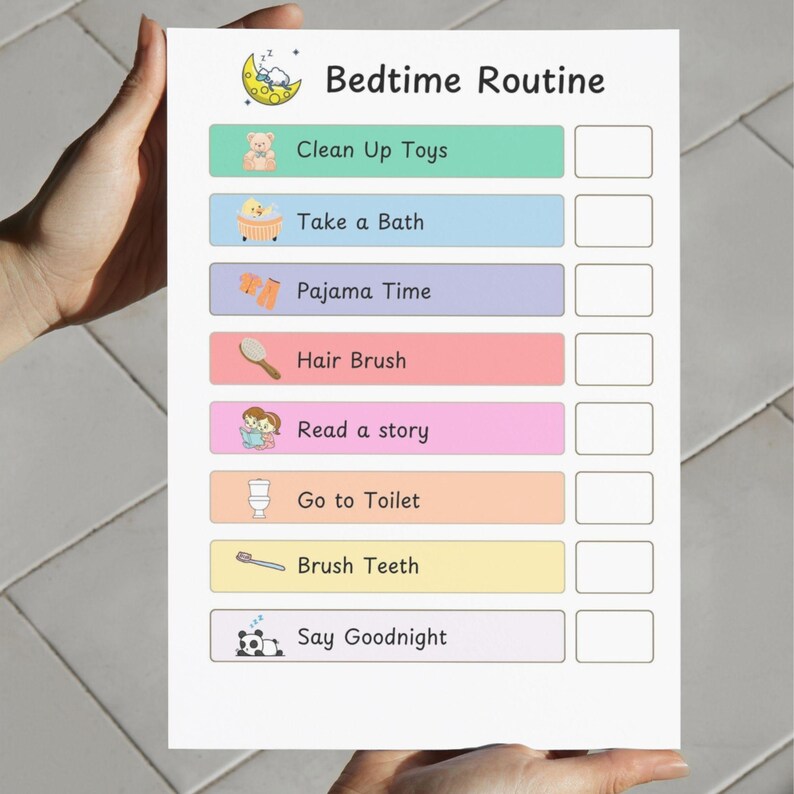Bedtime Routine Chart for Kids, ADHD Autism Visual Schedule (digital ...