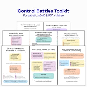 Kit di strumenti per il controllo dei conflitti per bambini autistici, con ADHD e PDA, guida per genitori neurodivergenti, materiale stampabile di supporto comportamentale.