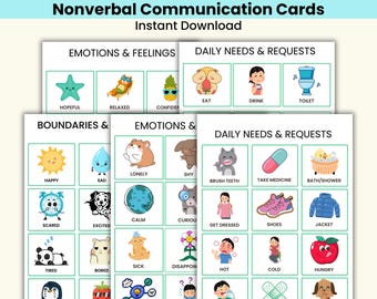 Autism Communication Cards Printable, AAC Picture Cards for Nonverbal Kids, Visual Supports, Feelings & Needs, PDF PNG, A4 + U.S. Letter